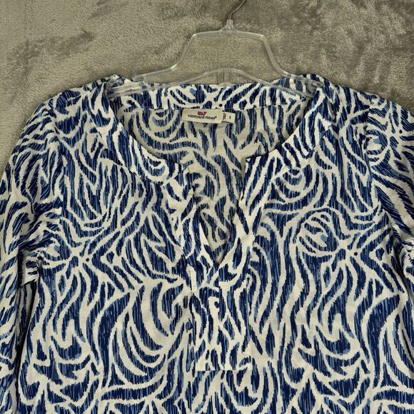 Vineyard Vines Shirt Womens Small White Blue Abstract Zebra Print Tunic Preppy - Picture 4 of 8